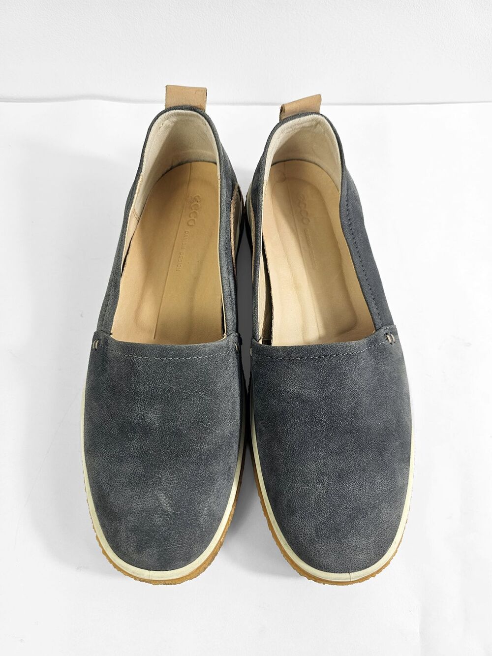 ECCO Size 8/8.5 39 Crepetray Gray Nubuck Leather Slip On Loafers - Picture 5 of 8